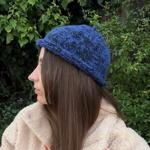 Hand-Knit Black and Blue Sailor Beanie Acrylic, Wool & Mohair Blend